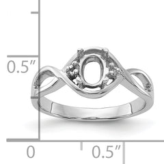 14k White Gold Polished .03ct. Diamond & 6x4 Oval Gemstone Ring Mounting (No Stone Included)