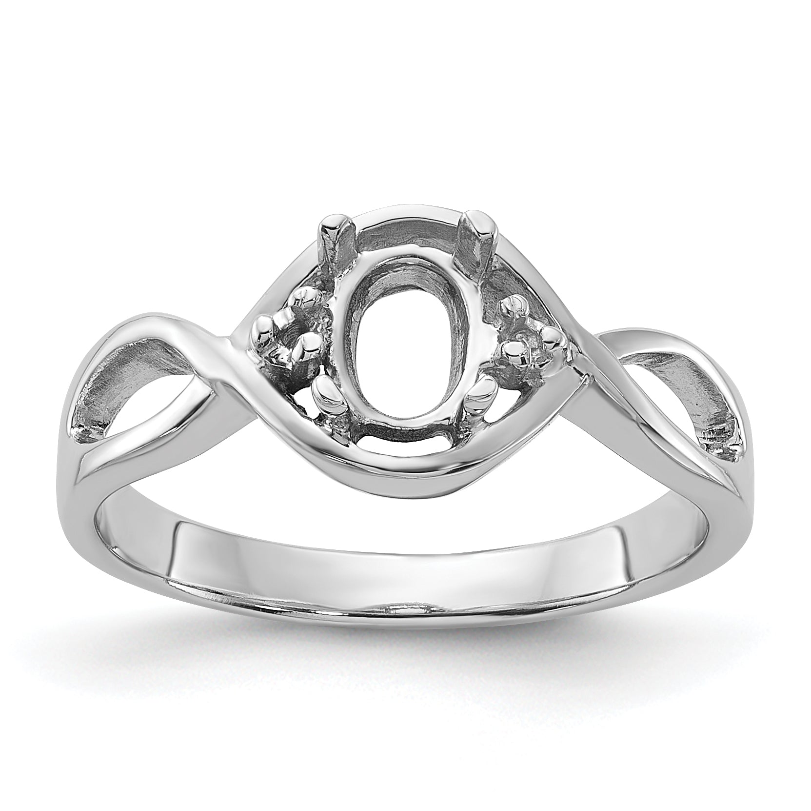 14k White Gold Polished .03ct. Diamond & 6x4 Oval Gemstone Ring Mounting (No Stone Included)