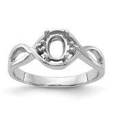 14k White Gold Polished .03ct. Diamond & 6x4 Oval Gemstone Ring Mounting (No Stone Included)