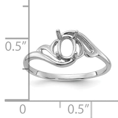 14k White Gold Polished 6x4 Oval Gemstone Ring Mounting (No Stone Included)