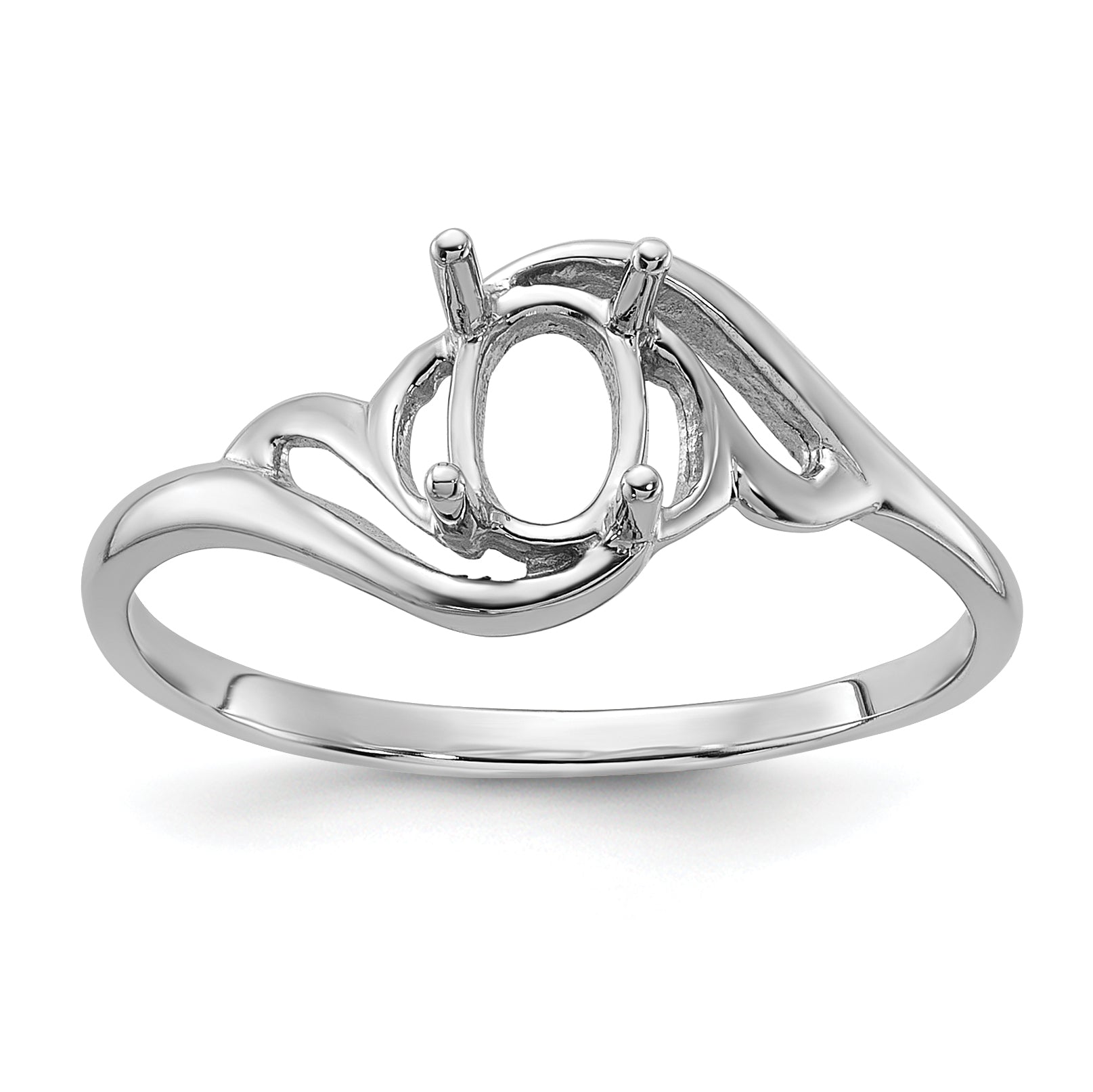 14k White Gold Polished 6x4 Oval Gemstone Ring Mounting (No Stone Included)