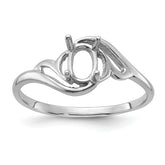 14k White Gold Polished 6x4 Oval Gemstone Ring Mounting (No Stone Included)