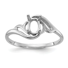 14k White Gold Polished 6x4 Oval Gemstone Ring Mounting (No Stone Included)