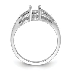 14k White Gold Polished 6x4 Oval Gemstone Ring Mounting (No Stone Included)