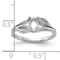 14k White Gold Polished 6x4 Oval Gemstone Ring Mounting (No Stone Included)