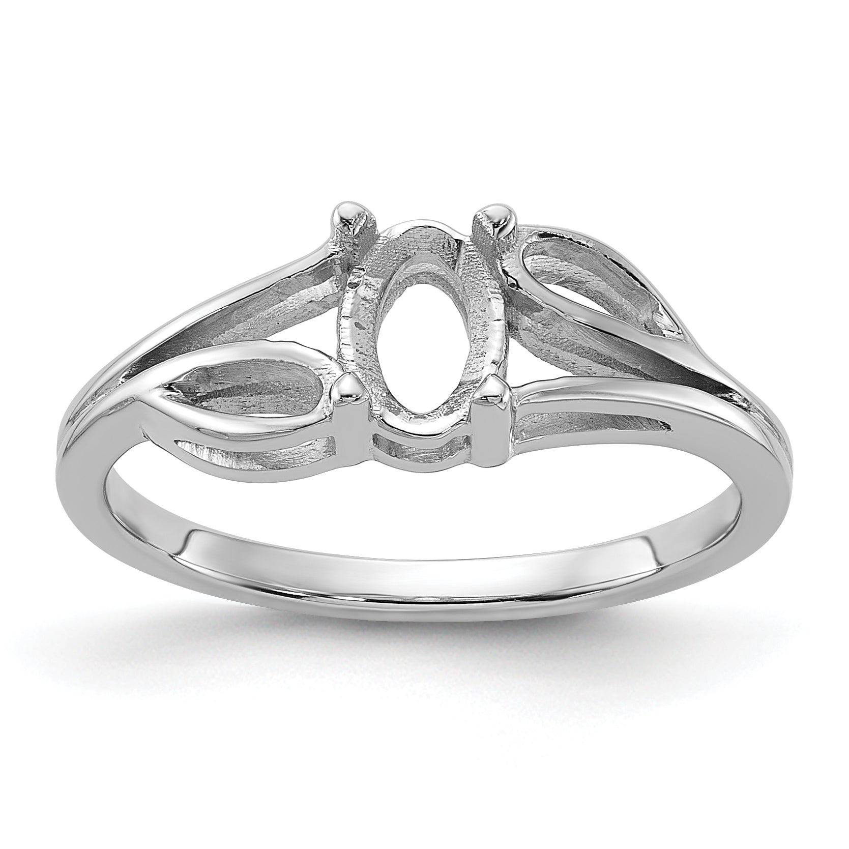 14k White Gold Polished 6x4 Oval Gemstone Ring Mounting (No Stone Included)