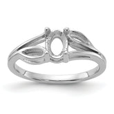 14k White Gold Polished 6x4 Oval Gemstone Ring Mounting (No Stone Included)