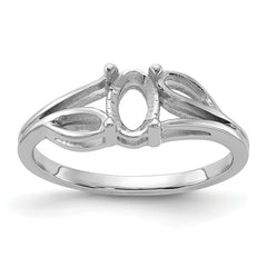 14k White Gold Polished 6x4 Oval Gemstone Ring Mounting (No Stone Included)