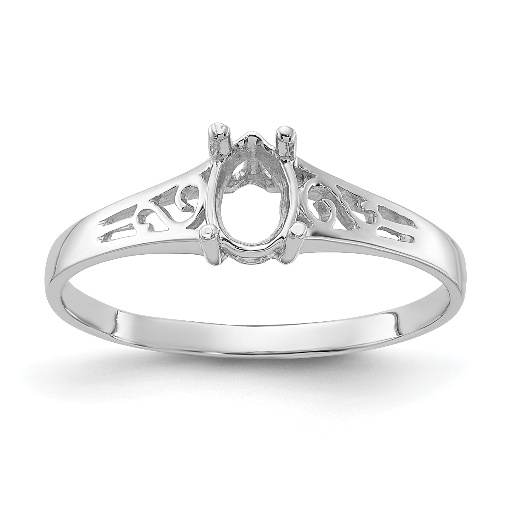 14k White Gold Polished 6x4 Pear Filigree Gemstone Ring Mounting (No Stone Included)