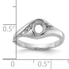 14k White Gold Polished Diamond & 6x4 Oval Gemstone Ring Mounting (No Stone Included)