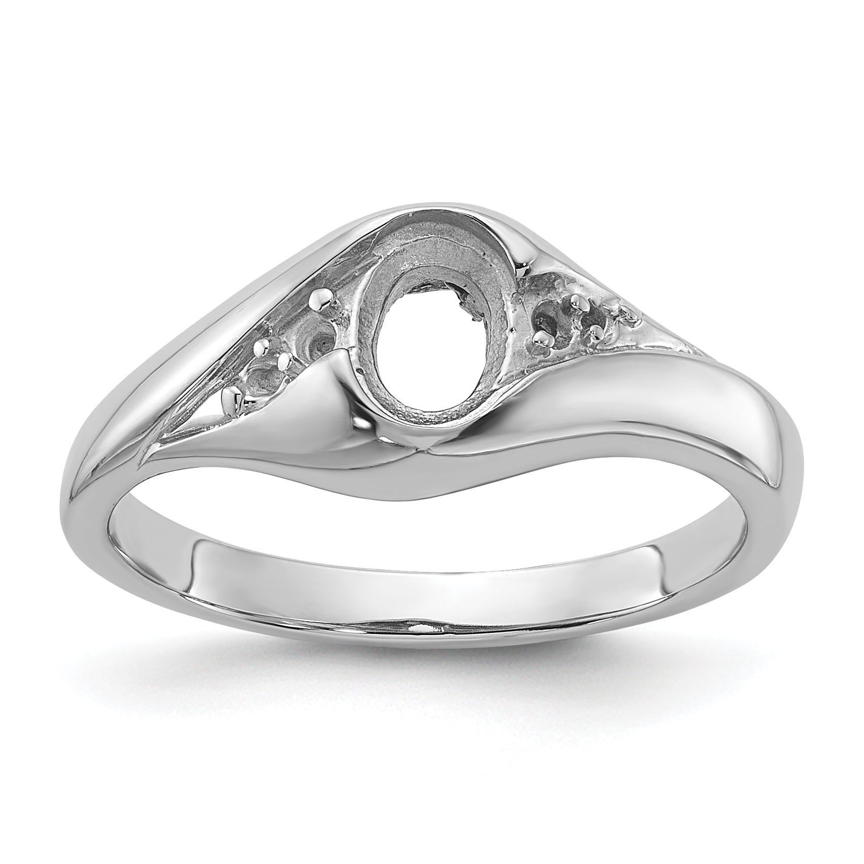 14k White Gold Polished Diamond & 6x4 Oval Gemstone Ring Mounting (No Stone Included)