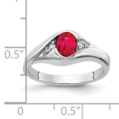 14k White Gold 6x4mm Oval Ruby AA Diamond ring