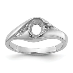 14k White Gold Polished Diamond & 6x4 Oval Gemstone Ring Mounting (No Stone Included)