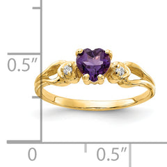 14k 5mm Heart Amethyst A Diamond ring