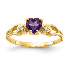14k 5mm Heart Amethyst AA Diamond ring