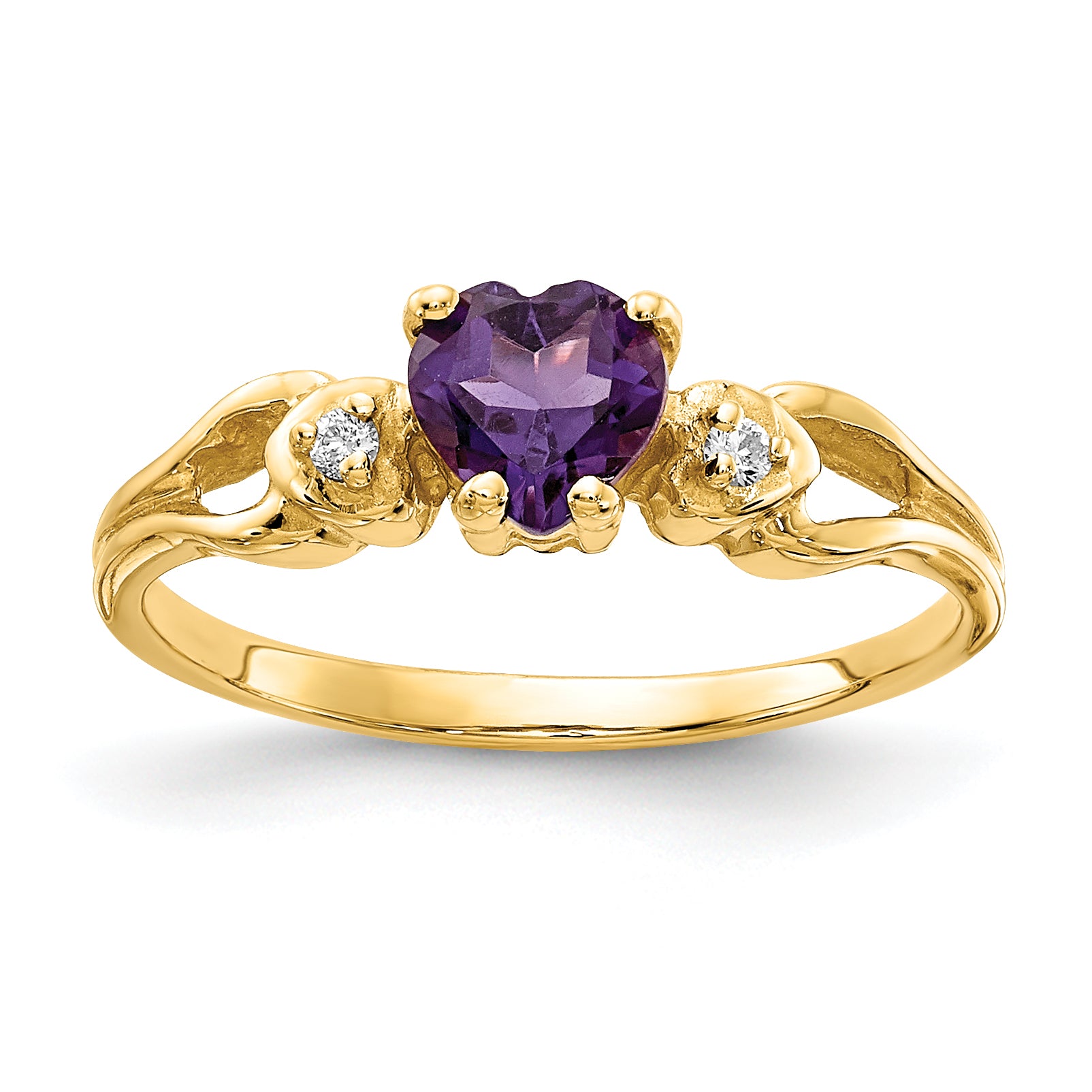 14k 5mm Heart Amethyst AAA Diamond ring