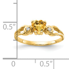14k 5mm Heart Citrine AA Diamond ring