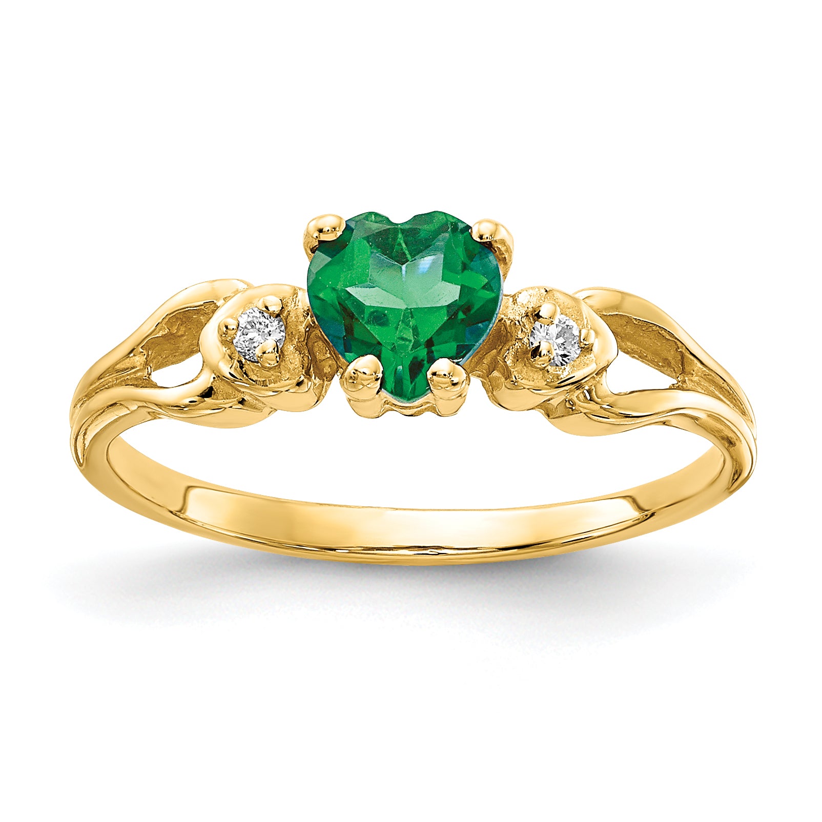 14k 5mm Heart Emerald AA Diamond ring