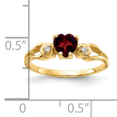 14k 5mm Heart Garnet A Diamond ring