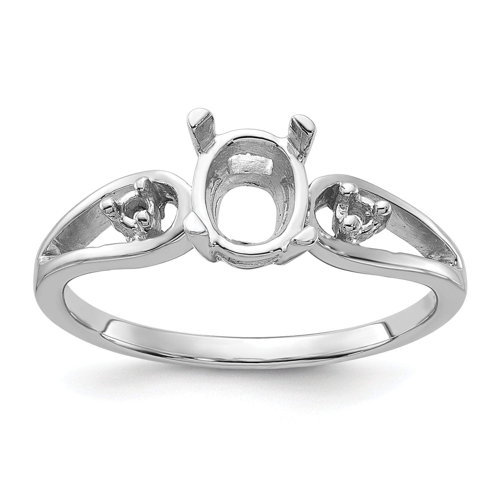 14k White Gold Polished .05ct. Diamond & 7x5 Oval Gemstone Ring Mounting (No Stone Included)