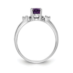 14k White Gold 7x5mm Oval Amethyst AA Diamond ring