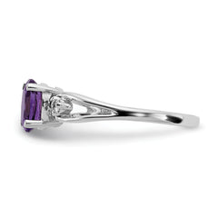 14k White Gold 7x5mm Oval Amethyst AA Diamond ring