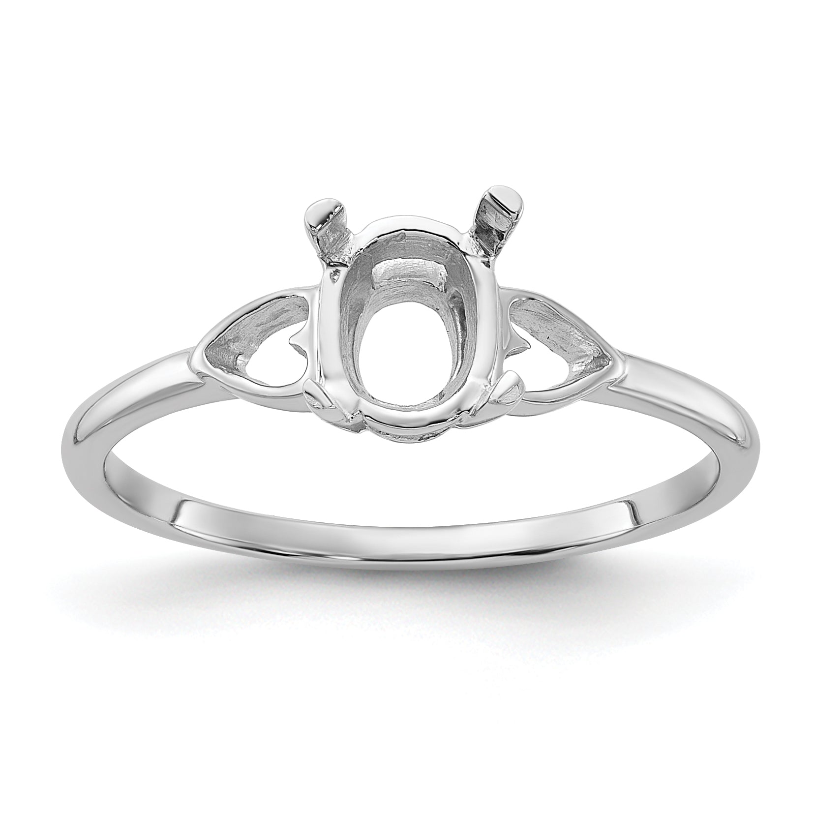 14k White Gold Polished 7x5 Oval Gemstone Ring Mounting (No Stone Included)