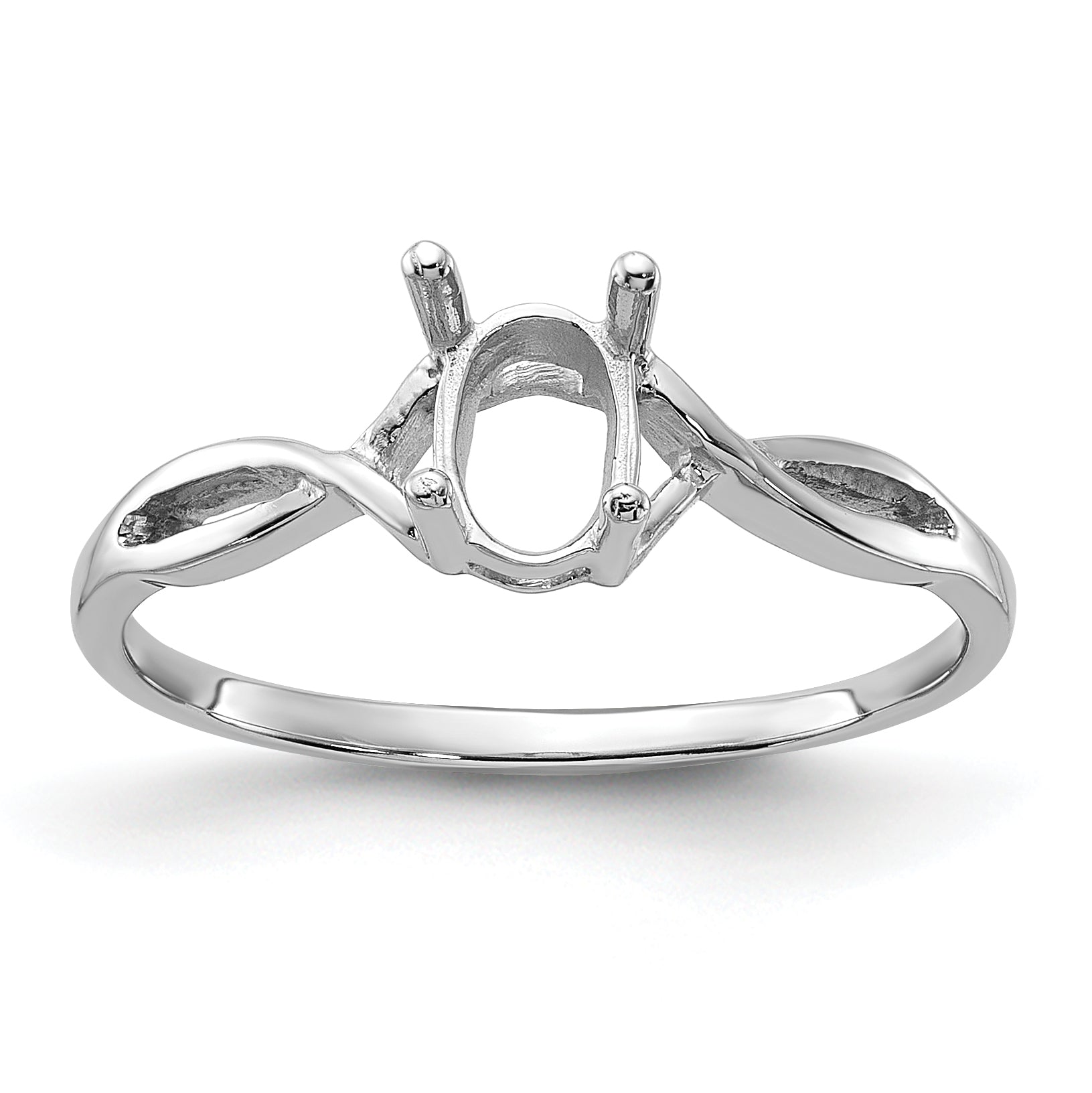 14k White Gold Polished 7x5 Oval Gemstone Ring Mounting (No Stone Included)