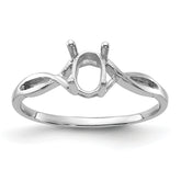 14k White Gold Polished 7x5 Oval Gemstone Ring Mounting (No Stone Included)