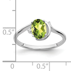 14k White Gold 7x5mm Oval Peridot AA Diamond ring