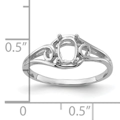 14k White Gold Polished 6x4 Oval Gemstone Ring Mounting (No Stone Included)