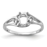 14k White Gold Polished 6x4 Oval Gemstone Ring Mounting (No Stone Included)