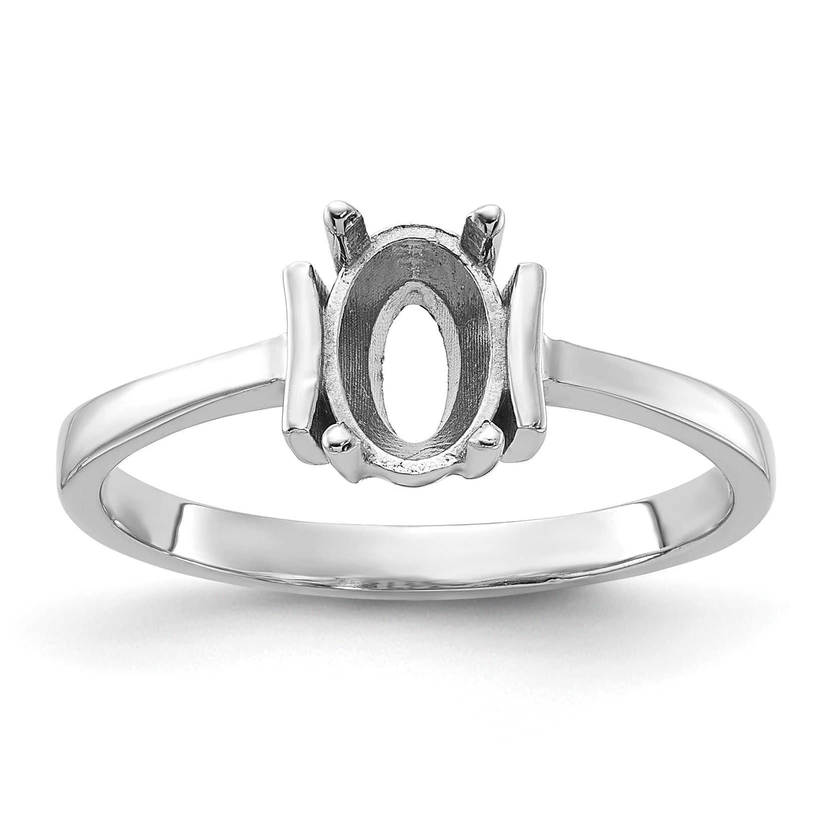 14k White Gold Polished 7x5 Oval Gemstone Ring Mounting (No Stone Included)