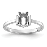14k White Gold Polished 7x5 Oval Gemstone Ring Mounting (No Stone Included)