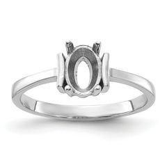 14k White Gold Polished 7x5 Oval Gemstone Ring Mounting (No Stone Included)