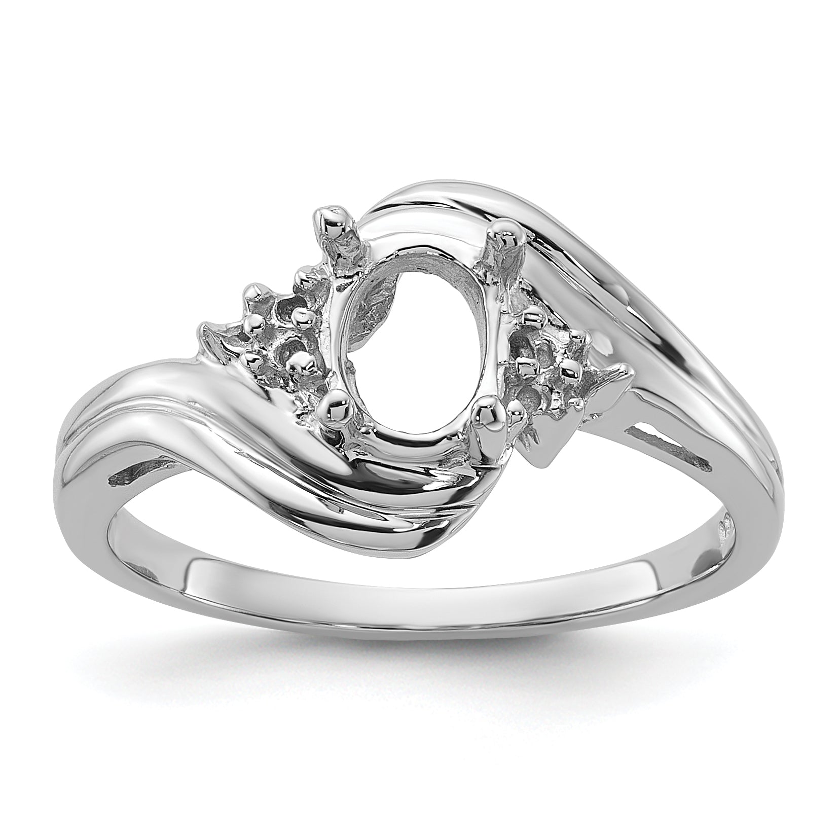 14k White Gold Diamond / 7x5mm Oval Gemstone Ring Mounting (No Stone Included)