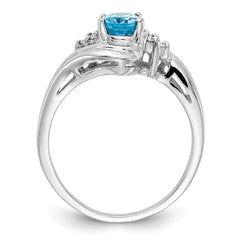 14k White Gold 7x5mm Oval Blue Topaz AA Diamond ring