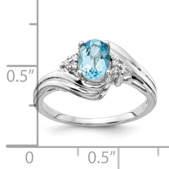 14k White Gold 7x5mm Oval Blue Topaz AA Diamond ring