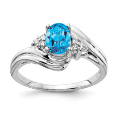 14k White Gold 7x5mm Oval Blue Topaz AA Diamond ring