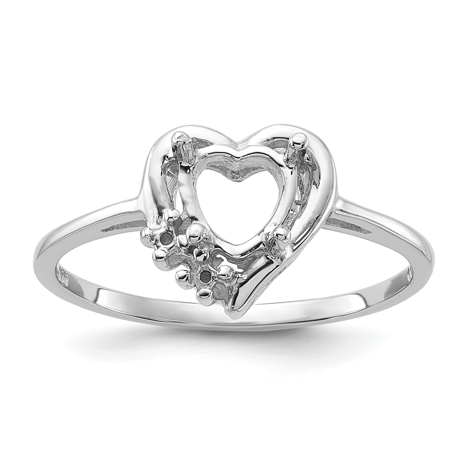 14k White Gold Polished .03ct. Diamond & 6mm Heart Gemstone Ring Mounting (No Stone Included)