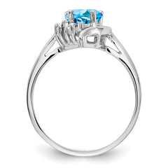14k White Gold Blue Topaz Diamond ring