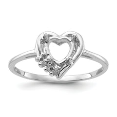 14k White Gold Polished .03ct. Diamond & 6mm Heart Gemstone Ring Mounting (No Stone Included)