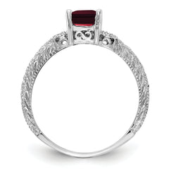 14k White Gold 7x5mm Garnet & AA Diamond Ring