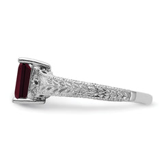 14k White Gold 7x5mm Garnet & AA Diamond Ring