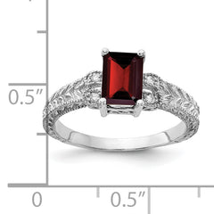 14k White Gold 7x5mm Garnet & AA Diamond Ring