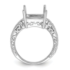 14k White Gold .02ct. Diamond & 12x10 Emerald-cut Gemstone Ring Mounting (No Stone Included)