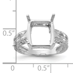 14k White Gold .02ct. Diamond & 12x10 Emerald-cut Gemstone Ring Mounting (No Stone Included)