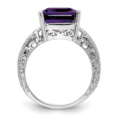 14k White Gold 12x10mm Emerald Cut Amethyst AA Diamond ring