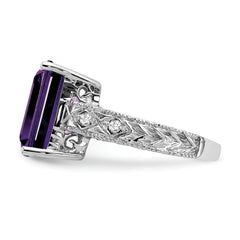 14k White Gold 12x10mm Emerald Cut Amethyst AA Diamond ring