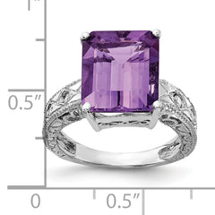 14k White Gold 12x10mm Emerald Cut Amethyst AA Diamond ring